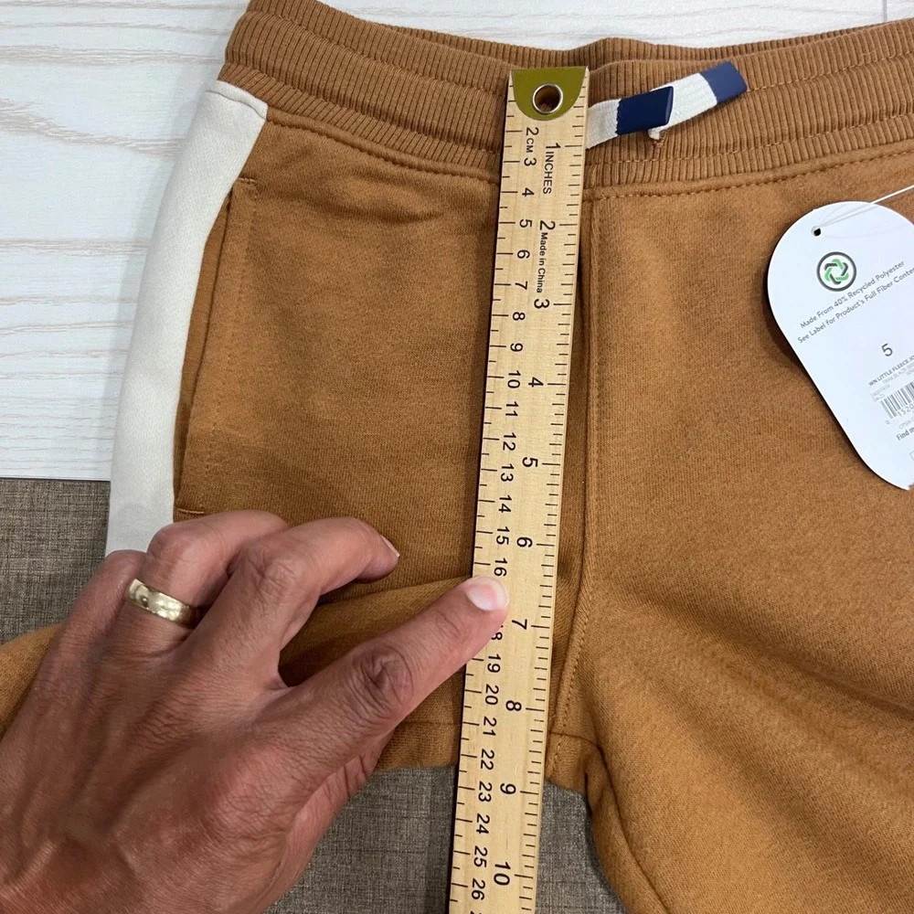 Fleece Jogger Boys Size 5 Brown Cream Side Stripe Sporty‎ Activewear Cozy
